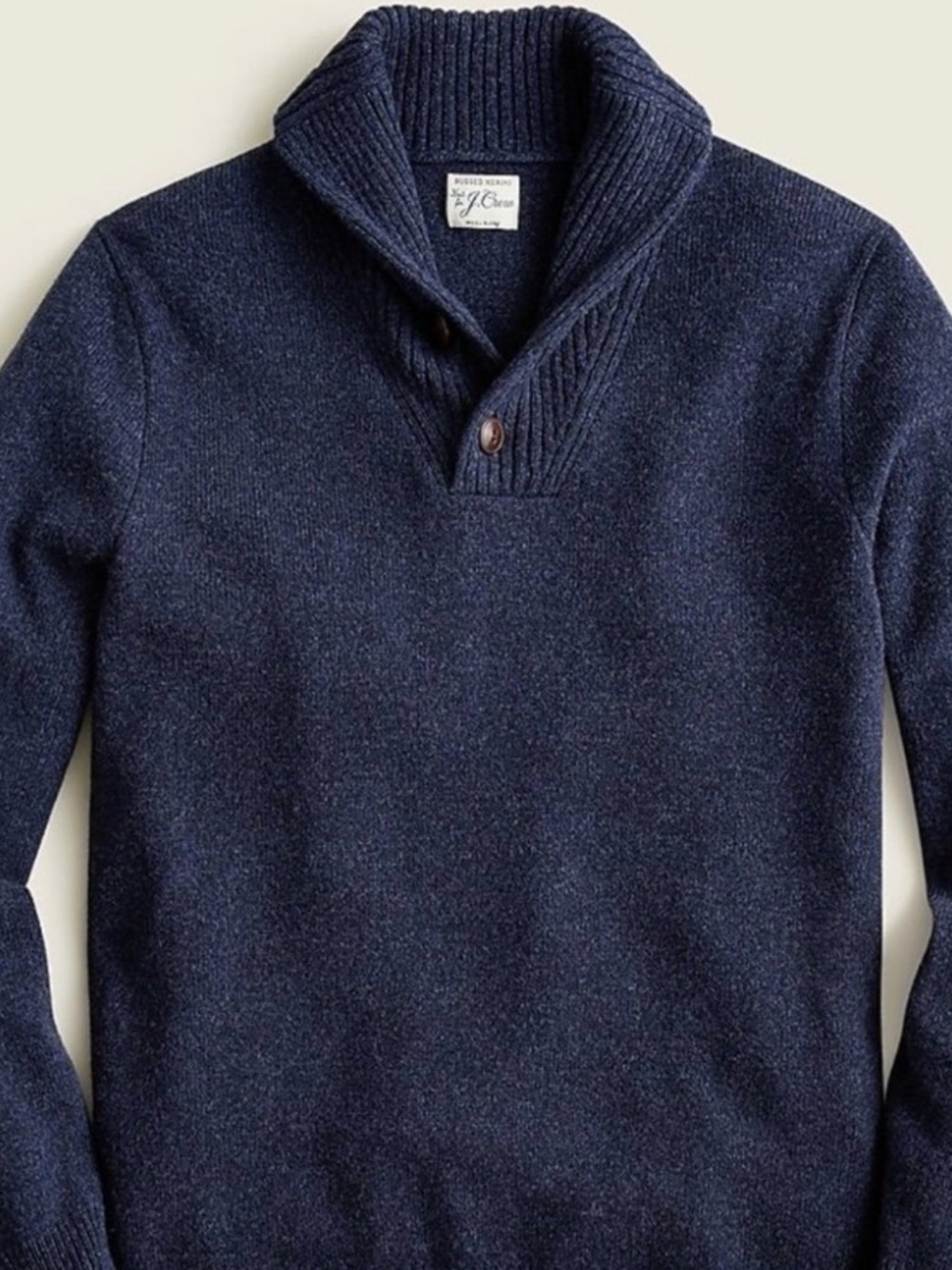 J. Crew Marled Rugged Merino Wool Blend Shawl Collar Sweater Navy